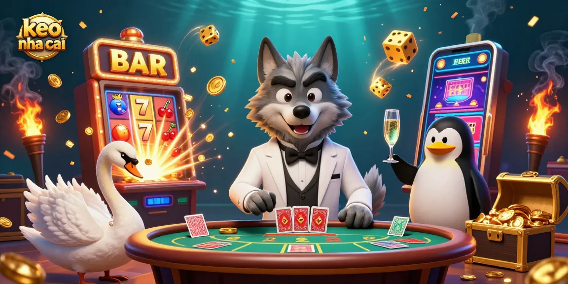 Experience keo nha cai excitement with a captivating illustration of casino elements and dynamic characters.