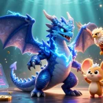 Engage with tài xỉu go88 gameplay featuring a dynamic 3D scene of dragons, hawks, and crypto coins.