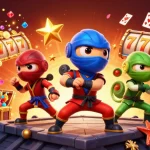 Experience the thrill of Sun win as chameleon ninjas synchronize martial arts with vivid casino elements.