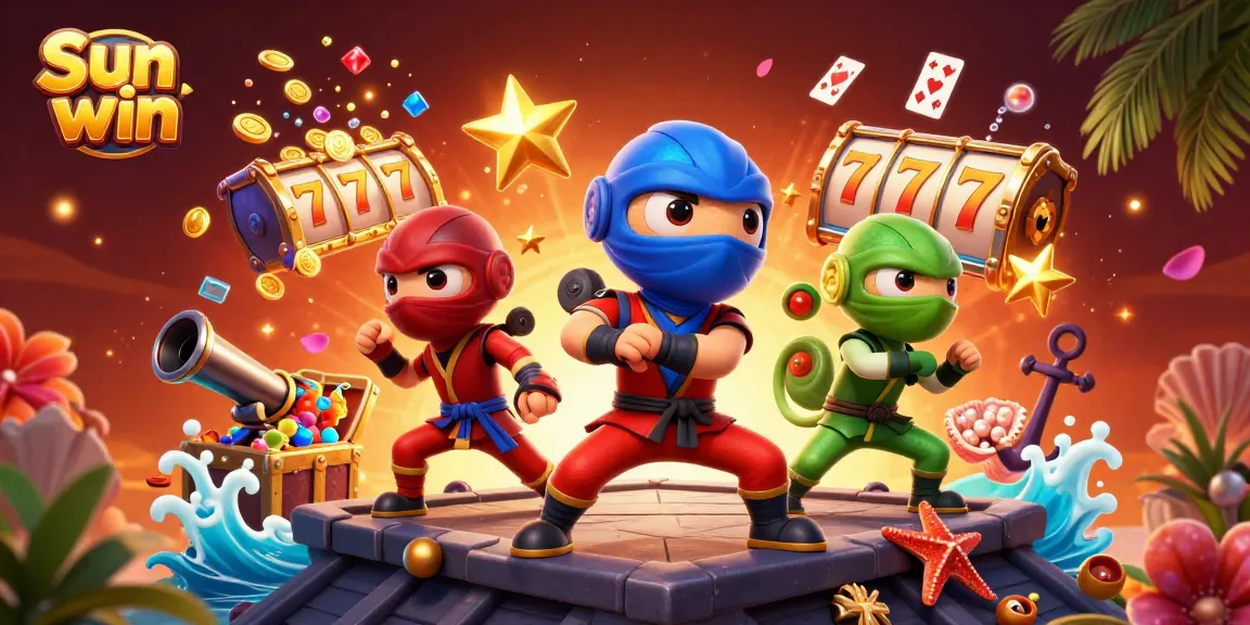 Experience the thrill of Sun win as chameleon ninjas synchronize martial arts with vivid casino elements.