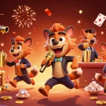 Engage with KU88: A comedic 3D casino scene featuring hyenas in a lively club atmosphere.
