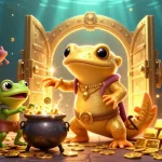 Engage with daftar big777 as a giant golden salamander transforms base metals into treasure in this vibrant casino-themed illustration.