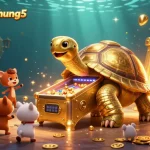 Experience vibrant games at gamebaidoithuong5 with lively characters and treasure amidst a dazzling casino backdrop.