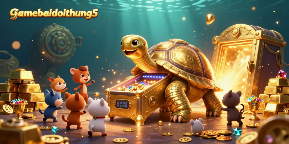 Experience vibrant games at gamebaidoithuong5 with lively characters and treasure amidst a dazzling casino backdrop.