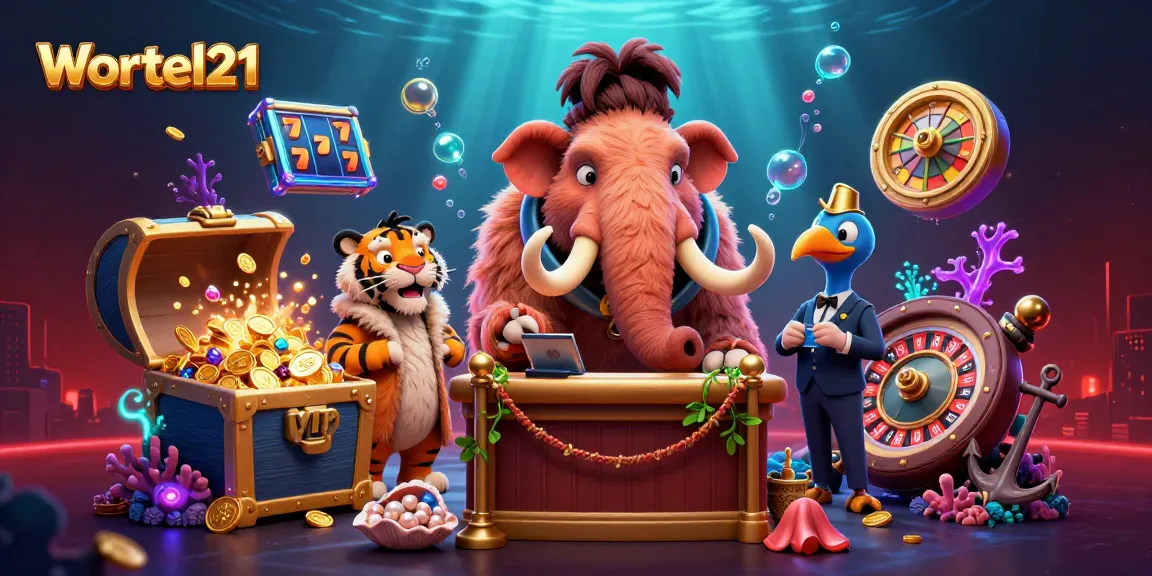 Experience the vibrant casino world of Wortel21 with a lively scene featuring unique characters and game elements.