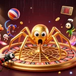 Engage with ph win as the golden spider spins a roulette wheel web in a vibrant casino scene.