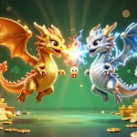 Engage with 8XBET's vibrant casino illustration showcasing dragons and treasures.