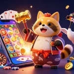 Spin lucky88 slots with cheerful tanuki, crane, and fortune cats in vibrant casino scene.