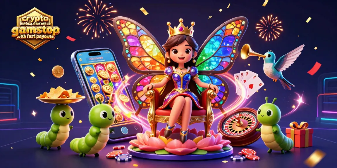 Experience crypto betting sites not on gamstop with fast payouts as characters celebrate with casino elements.