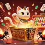 Join the excitement at red888 with a vibrant 3D scene of a mummy cat and casino thrills.