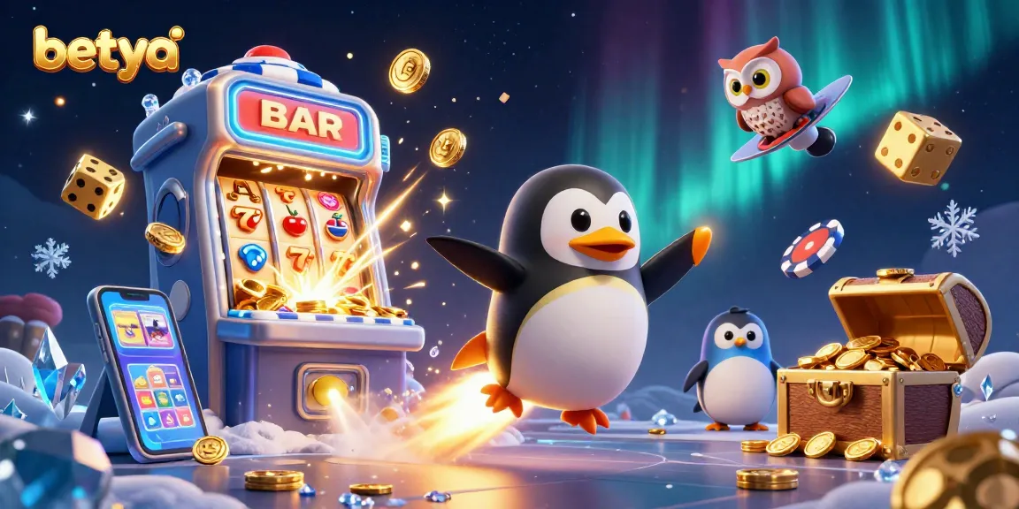 Engage with Betya's vibrant casino adventure featuring a golden penguin in a space-themed setting.