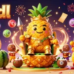 Experience the vibrant J88dl casino adventure with a golden pineapple king and exciting lottery action.