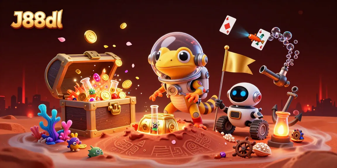 Experience thrilling wins with J88dl at a virtual casino adventure on Mars, featuring vibrant characters and treasures.
