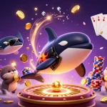 Experience PG88's exhilarating casino adventure with an orca, stingray, and otters surrounded by dynamic gambling elements.