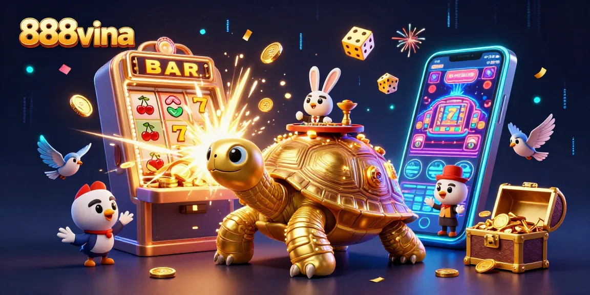 Experience 888vina's thrilling online gaming with golden tortoise and rabbit dealer in rich 3D action.
