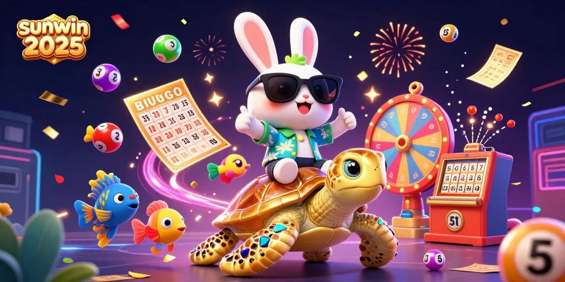 Experience the excitement of sunwin 2026 with a lucky rabbit and golden turtle in a vibrant casino setting.