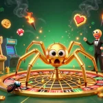Engage with the vibrant atmosphere of Nhà Cái QQ88, where a golden spider spins a roulette web attracting bets.