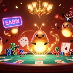 Experience the thrill of 58win in a vibrant casino scene with glowworms and gaming elements.