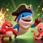 Spin to win with bk8's vibrant 3D casino illustration featuring a pirate shark, pufferfish, and octopus!