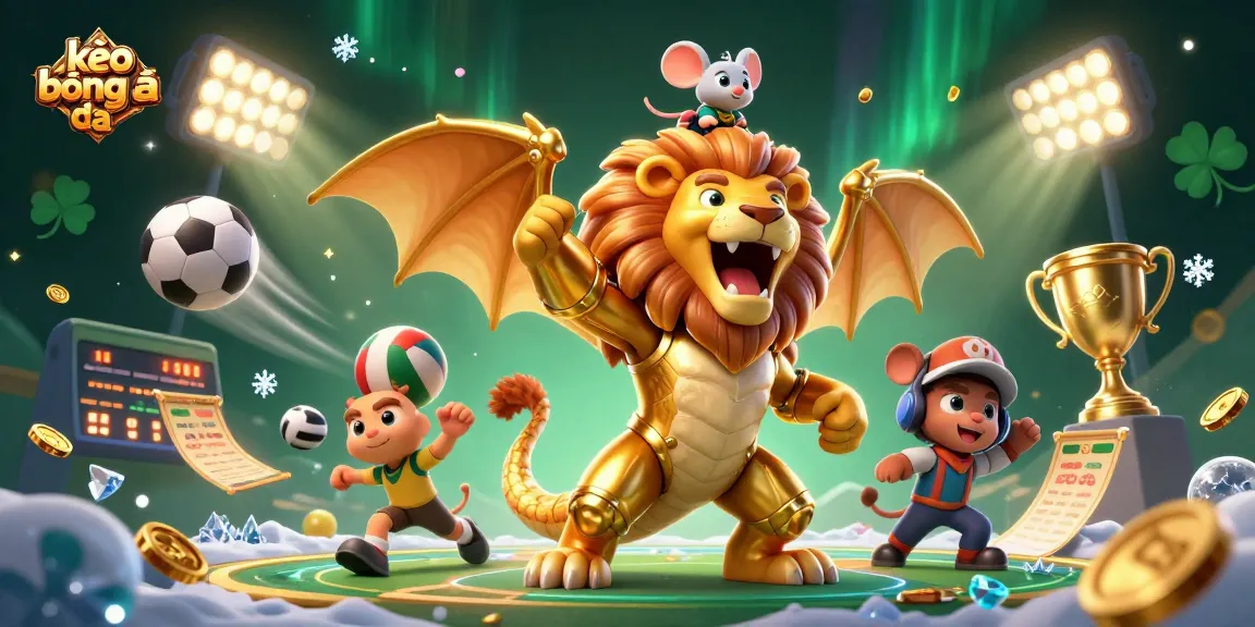 Experience thrilling kèo bóng đá action with a roaring chimera and sports elements dynamically capturing the moment.