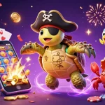 PG99 engages players with a colorful slot game illustration featuring a pirate turtle and treasure.