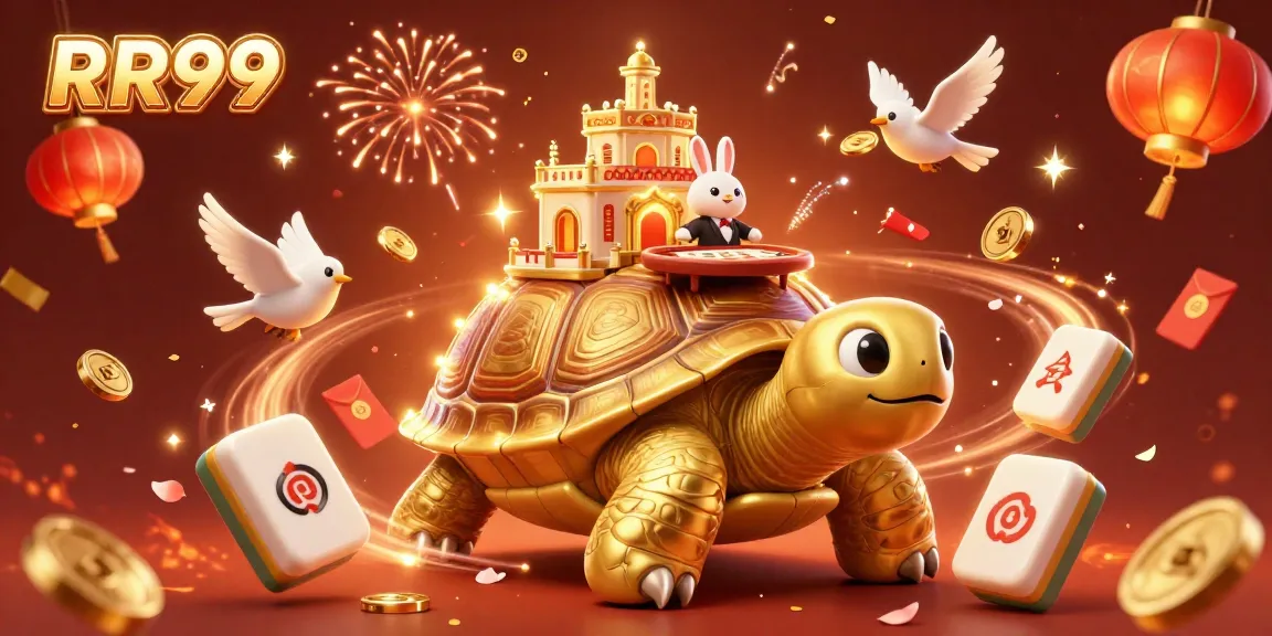 Engage with RR99 and experience festive gameplay at a golden tortoise casino scene.