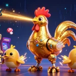 Experience thrilling gameplay at situs 5k with vivid slot machines and an adventurous golden rooster robot.