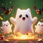 Spin the reels with 23win in this thrilling haunted casino scene featuring magical characters.