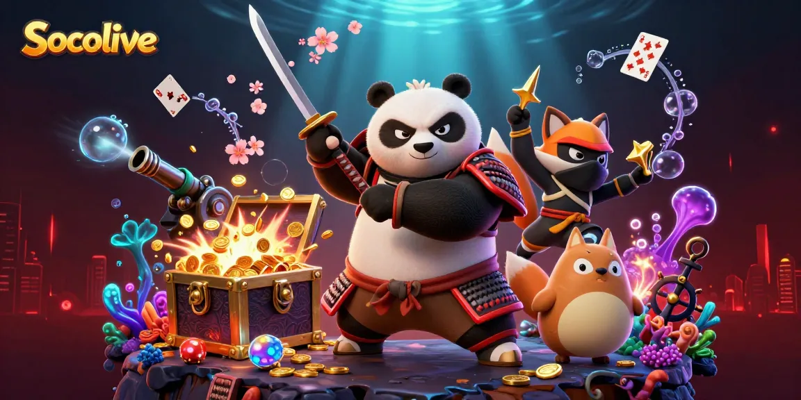 Socolive offers action-packed sports betting scenes with samurai panda and ninja fox warriors.