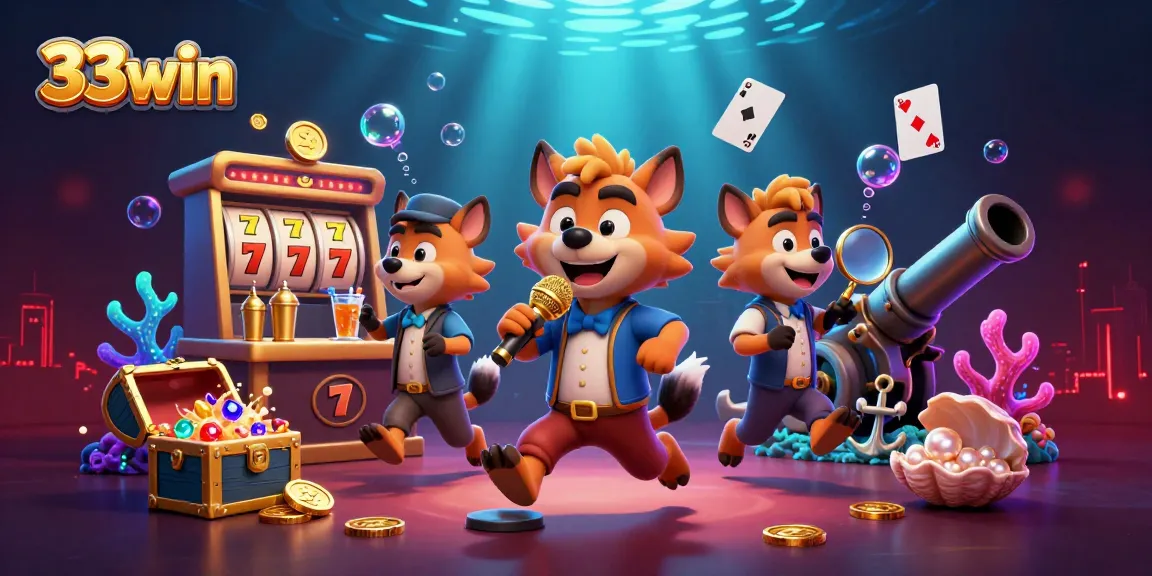 Experience the vibrant casino atmosphere at 33win with hyenas mixing drinks, telling jokes, and ensuring fun!