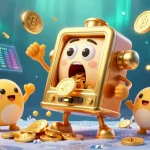 Experience the excitement at nk88nk with a gold slot machine hitting a jackpot and coins flying around!